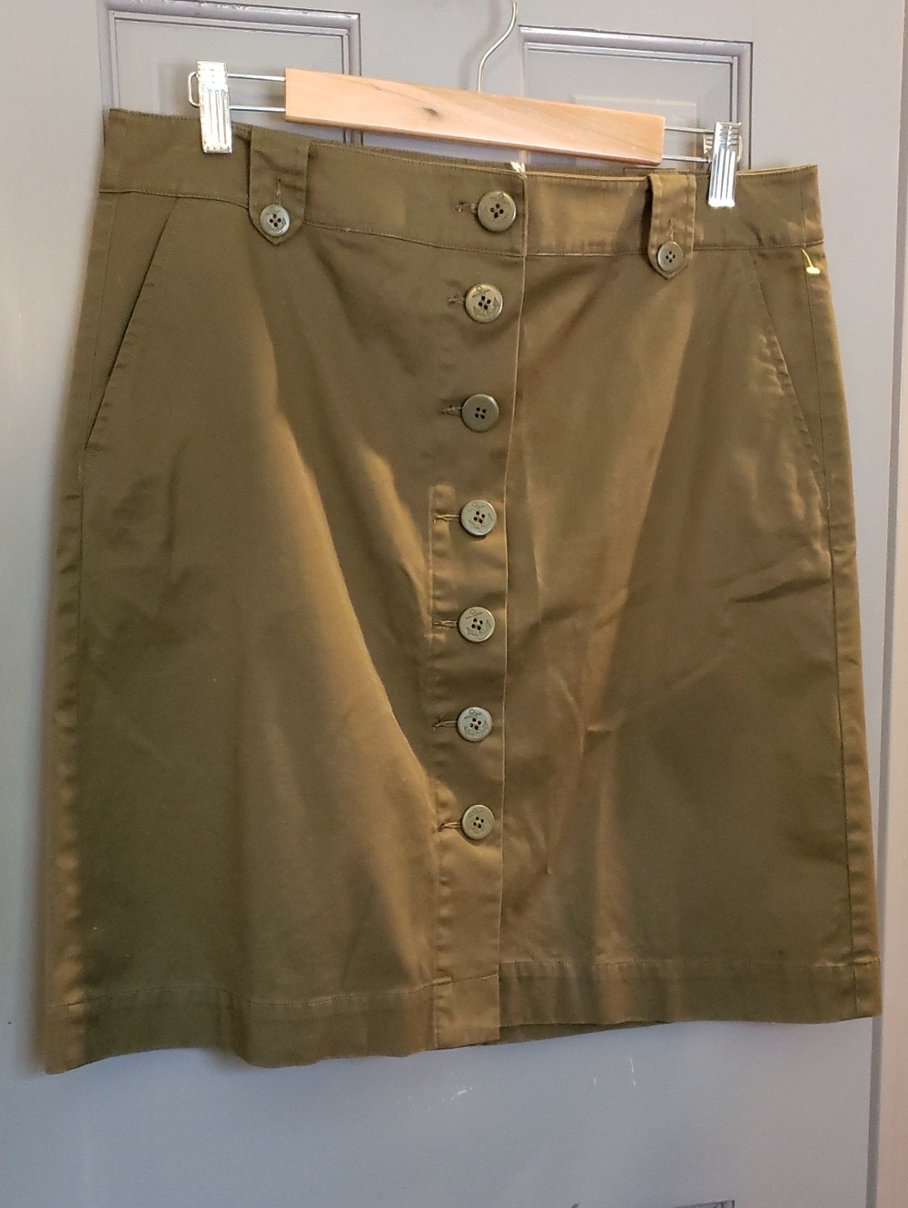 Talbots Olive Button-Front Mini Skirt